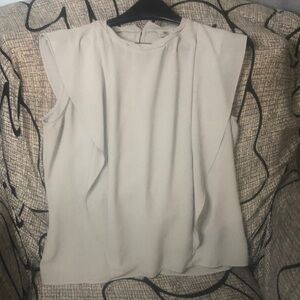 Worthington Boxy Cream Blouse with White Accents